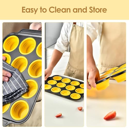 12 Cups Silicone Muffin Pans for Baking with Metal Frame