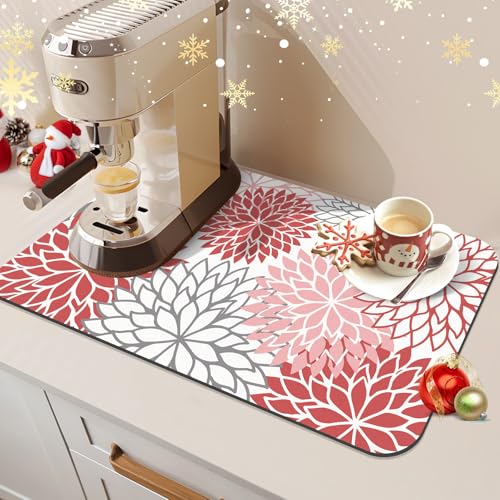 2PCS 16" x 24" Christmas Dish Drying Mat & 24" x 5.5" Sink Splash Guard (2 Count)