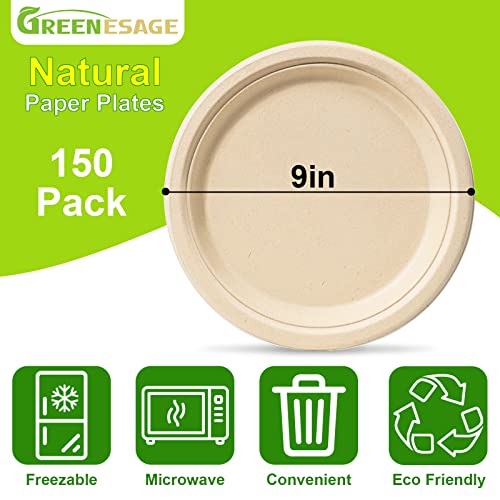 Compostable 9 Inch Paper Plates (150 Count)