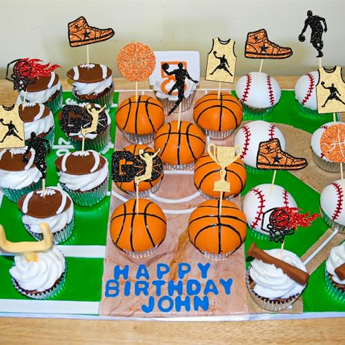 24 Pack Basketball Cupcake Toppers Basketball Player Apparel Cupcake Picks Baby Shower Players Sports Theme Birthday Party Cake Decorations Supplies (24 Count)