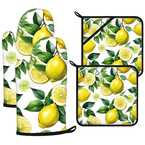 Lemon Fruits Oven Mitts and Pot Holders Sets 4Pcs