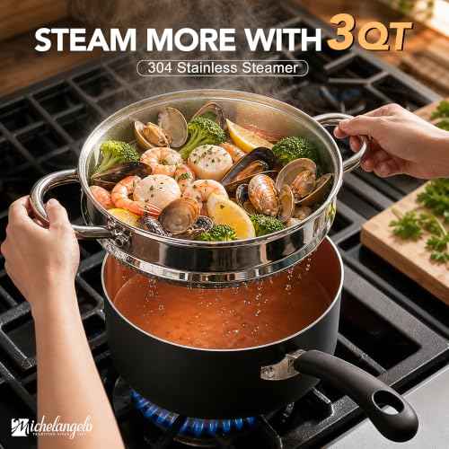 Nonstick Saucepan Set with Lids & Steamer
