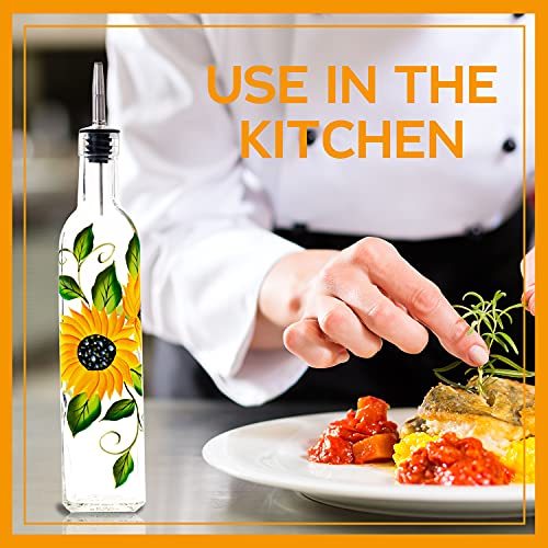 17oz Hand Painted Glass Olive Oil Bottle Dispenser