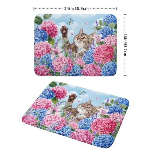 Cute Dish Drying Mats for Kitchen Counter Large 18 X 24 In（Spring Cat Blue）