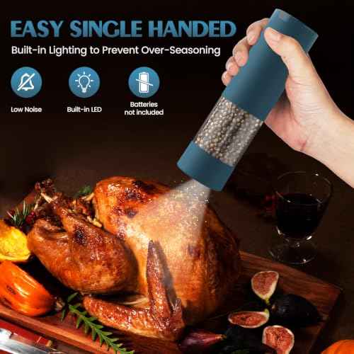 Electric Salt and Pepper Grinder Set Automatic Battery Pepper Mill Shakers Adjustable Coarseness Upgraded Larger Capacity with Led Home and Kitchen Appliances (2 Count)