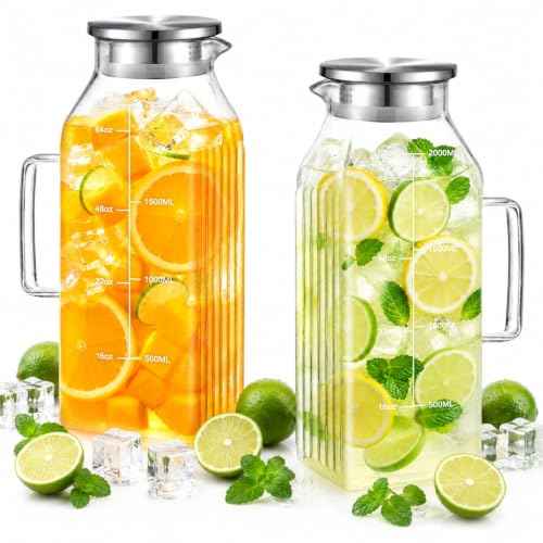 Glass Pitcher with Lid for Fridge (2 Count)