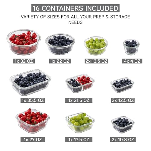 Premium 32 Pc. Borosilicate Glass Food Container Set with Dividers