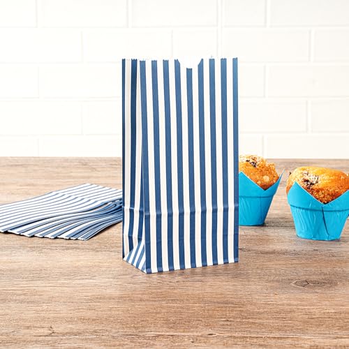 Blue And White Stripe Paper Bag (100 Count)