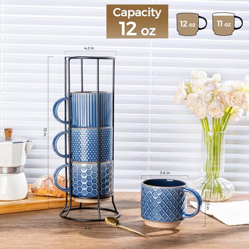 12 OZ Stackable Coffee Mugs Set of 4 (4 Count)