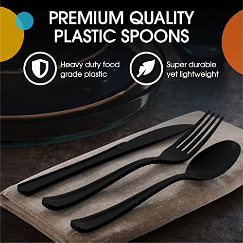 Party Solids Black Plastic Spoons 200 Pieces Black Spoons Disposable Utensils Heavy Duty Plastic Cutlery Set Disposable Cutlery Sets Flatware Sets Silverware Set Party Supplies & Party Tableware (200 Count)
