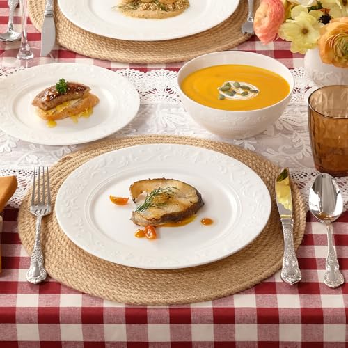 12Pcs Vintage Relief White Bone China Set