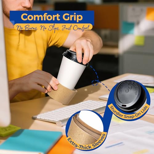 50 Pack 8 oz Disposable Coffee Cups with Lids (50 Count)