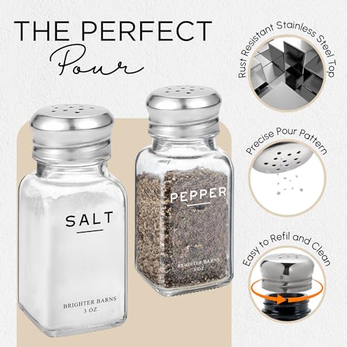 Glass Salt and Pepper Shakers Set with Holder by Brighter Barns