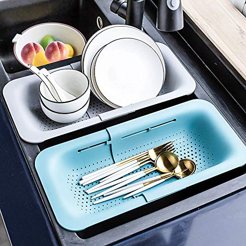 Collapsible Sink Colanders and Strainers Basket Over the Colander Extendable Plastic Fruit Vegetable Strainer Drainer for Kitchen (2 Count)