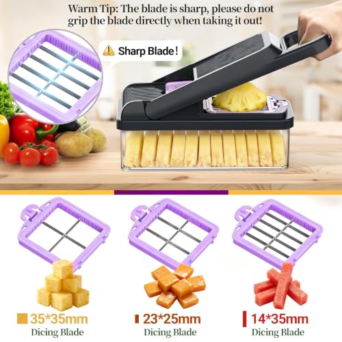 15-in-1 Vegetable Chopper 10 Blades, Veggie Cutter with Handle, Black/Purple