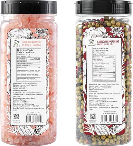Pink Salt 18 Oz + Rainbow Peppercorns 8 Oz (28 Ounce)