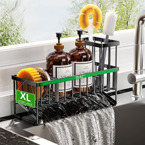 Extra Large Kitchen Sink Caddy Organzier with High Brush Holder