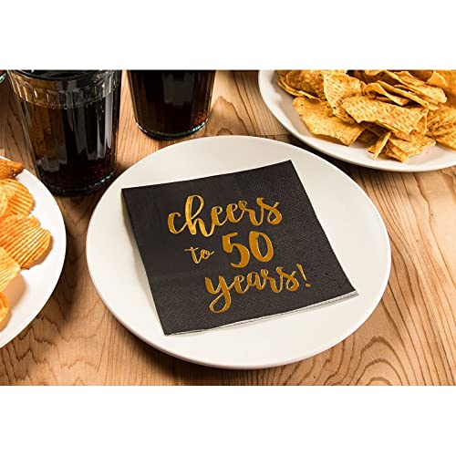 50 Pack Cheers to 50 Years Printed Cocktail Napkins for 50th Birthday and Anniversary (50 Count)