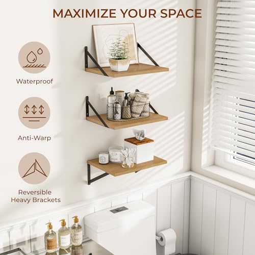 16W x 12D Deep Floating Shelves Set of 3 Oak (3 Count)