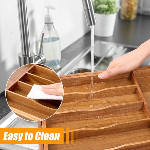 Large Premium Acacia Wood Silverware Organizer