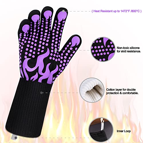 BBQ Gloves 1472 Degree F Heat Resistant Grilling Gloves Silicone Non (2 Count)