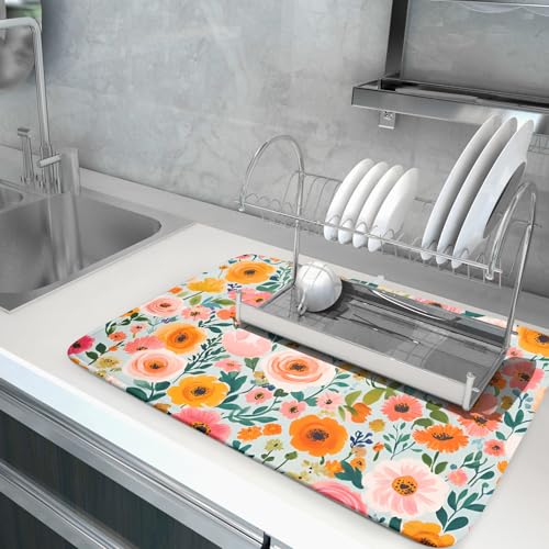 Watercolor Flower Dish Drying Mat