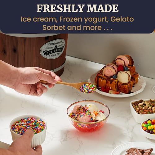 EIM949 6Qt Old Fashioned Walnut Wood Bucket Ice Cream Maker