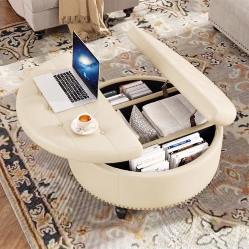 31.5" Large Round Ottoman with Storage Circular