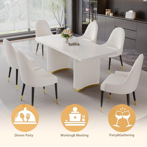 White Dining Chairs Set of 2 with High Backs Mid Century Modern Kitchen Dining Room Chairs PU Faux Leather Upholstered Large Padded Accent Chair with Legs (2 Count)