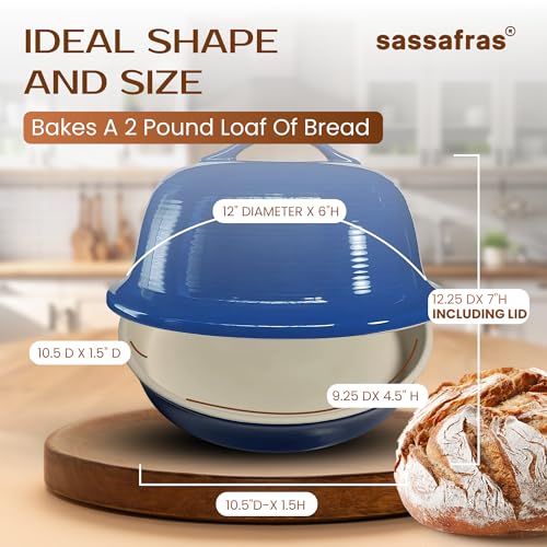 Superstone® Stoneware La Cloche® Bread Baker with Blue Glazed Exterior and Unglazed Interior Bakes an Artisan Bread with Crusty Crust and a Light Crumb