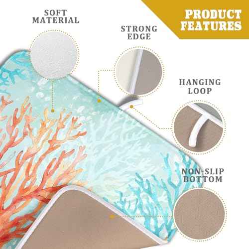 Coastal Coral Dish Drying Mat Beach Ocean Drainer Rack Mat 16x18 Inch Microfiber Absorbent Reversible Dish Dry Pad for Kitchen Counter Sink