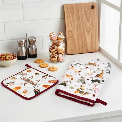 Cute Cat Oven Mitts and Pot Holders Set (2 Count)