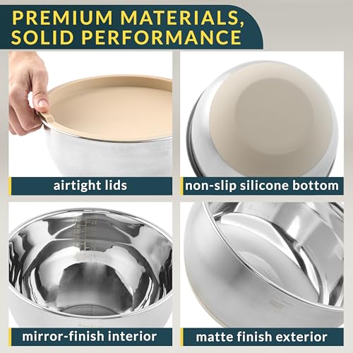 Stainless Steel Mixing Bowls with Lids Set (5 Count)