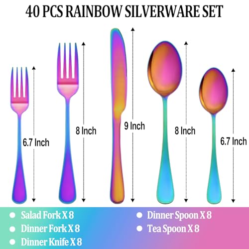 40 Pcs Rainbow Silverware Set Service for 8 (40 Count)