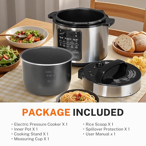14-in-1 Electric Pressure Cooker - 6QT Stainless Steel Slow & Rice Cooker, Steamer, Sauté, Yogurt Maker, Multi-Cooker with Dishwasher-Safe & Non-Stick