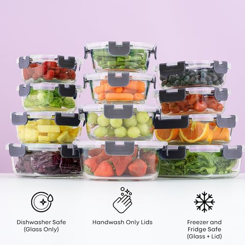 24pc Borosilicate Glass Storage Containers with Lids (12 Count)