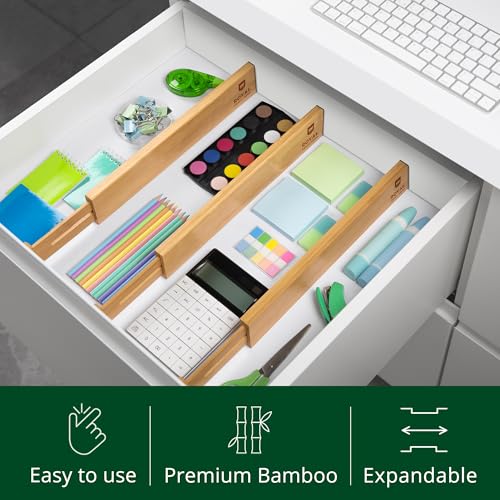 Bamboo Drawer Dividers Organizers (4 Count)