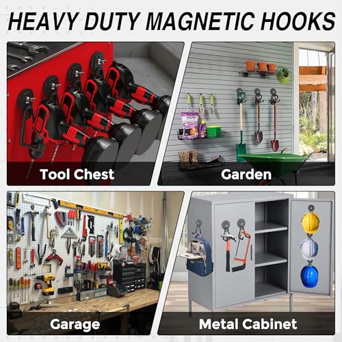 6 Pack Heavy Duty Storage Magnetic Utility Hooks Large Garage Strong Extra Magnet Hooks Hanger with Anti (6 Count)