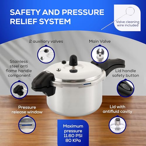 4.75 Quart / 4.5 Liter) Olla de Presion, Aluminum Pressure Pot with 6 Safety Systems, Compact 4–5 Serving Stovetop Cooker, Pressure Cooker made in Colombia, 25-Year Warranty