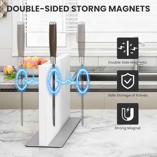 White Magnetic Knife Block Stainless Steel Magnetic Knife Holder (14 Count)