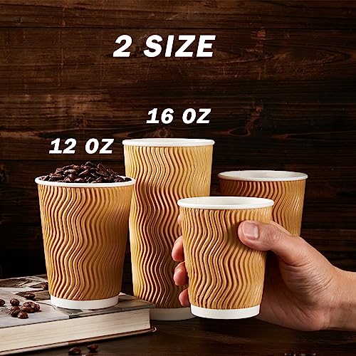 120 Pack 12 oz Disposable Paper Coffee Cups Insulated Champagne (120 Count)
