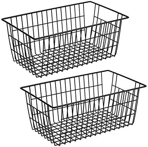 Freezer Baskets Metal Storage Organizer Bin Basket Wire Storage Basket for Kitchen Pantry Bathroom Large Metal Farmhouse Food Fruit Produce Organizer Bins (2 Count)