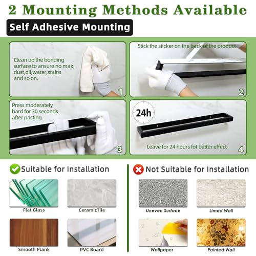 8 Inch Hand Towel Holder Black Towel Bar for Bathroom Wall Mounted