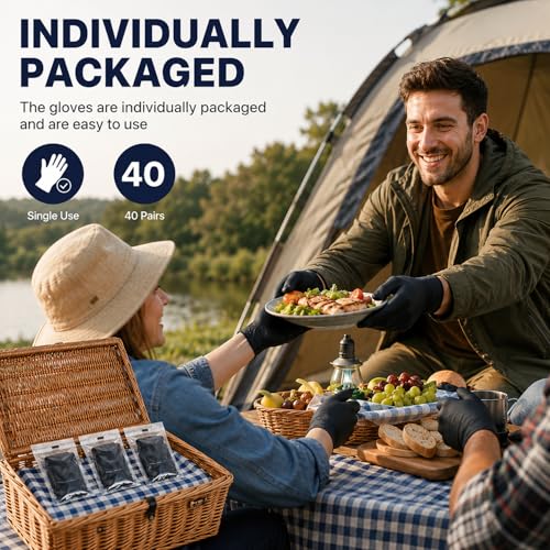 Individually Wrapped Black Disposable Nitrile Gloves (800 Count)