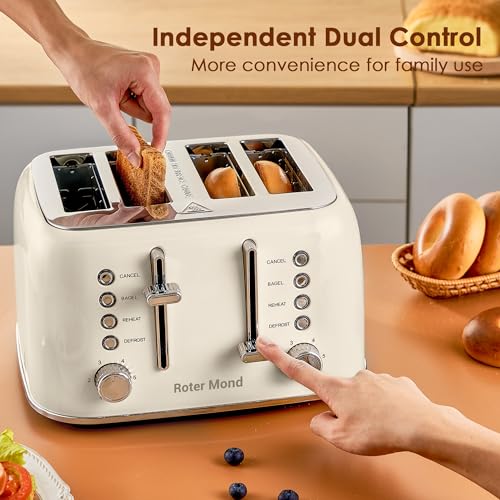 Toaster 4 Slice Retro Stainless Steel with Extra Wide Slots Bagel