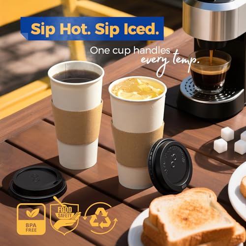 24 oz 50 Pack To Go Coffee Cups with Lids and Sleeves (50 Count)