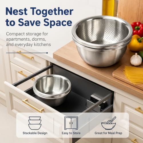 2QT Stainless Steel Colander and Mixing Bowl Set