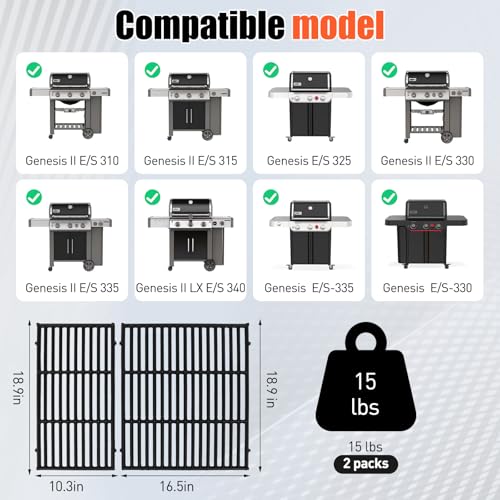 18.75 Inch Cast Iron Grill Grates for Weber Genesis II 300 Series