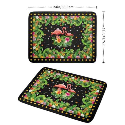 Tropical Flamingo Dish Drying Mat Palm Leaves Absorbent Dishes Drainer Pad Microfiber Dish Rack Mat for Kitchen Countertop Decor 18x24 Inch
