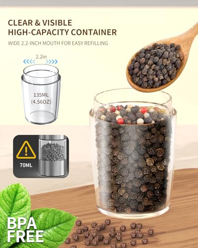 Gravity Electric Salt and Pepper Grinder Set Rechargeable Automatic Pepper and Salt Shakers with LED Light (2 Count)